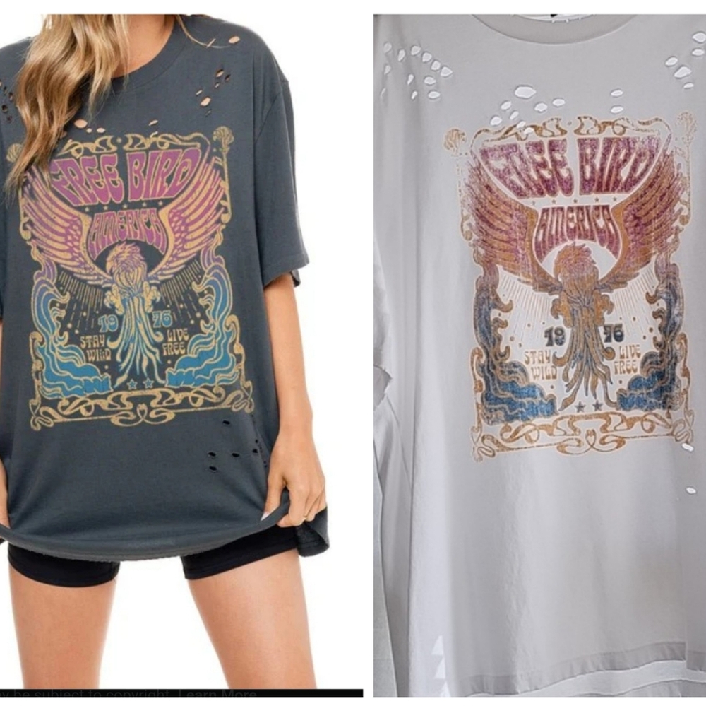 NWOT Zutter oversized Distressed  white Graphic SS T-shirt, size M/L